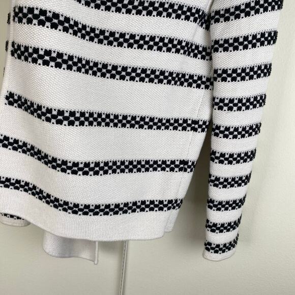 Talbots Stripe Open Cardigan Size Large Cream Black Cotton Sweater Jacket - Picture 9 of 13